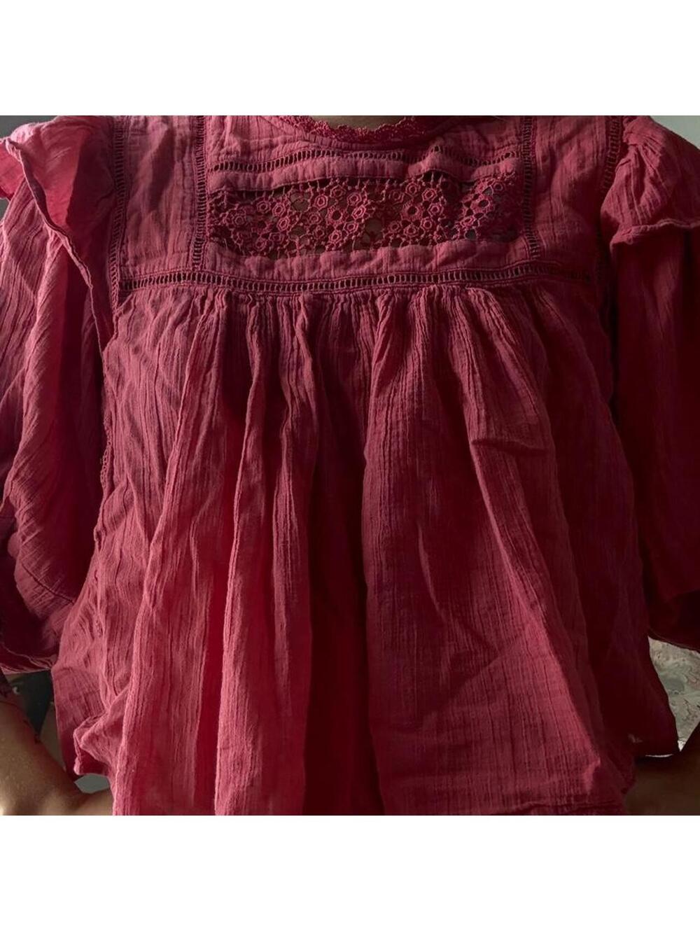 Free People Women's Pink and Red Blous